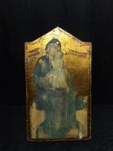 Religious Icon-Lacquered Print on Gold Leaf Board-Mother Mary & Child