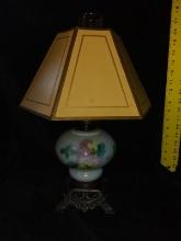 Vintage Hand Painted Oil Lamp with Metal Base