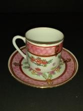 Vintage Demitasse Cup & Saucer--Hand painted Pink-Made in Japan