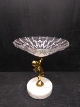 Vintage Gold Gilt Cherub on Marble Base with Glass Dish