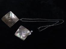 Abalone Mother of Pearl Necklace with 2 Pendants