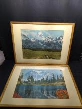Artwork-(2) Framed and Matted Prints-Mountainous Landscapes (x2)