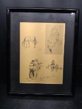 Artwork-Framed and Matted Pencil on Paper-Trials of the Cherokee Tribe