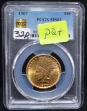 1907 $10 INDIAN HEAD GOLD COIN - PCGS MS61