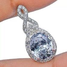 1CT OVAL WHITE SAPPHIRE WITH HALO PENDENT