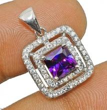 2CT SQUARE AMETHYST WITH DOUBLE HALO PENDENT