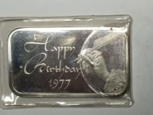 Happy Birthday 1977 1oz .999 Silver Bar