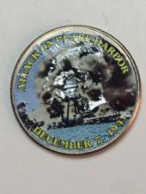 Attack On Pearl Harbor Colorized Kennedy Half Dollar