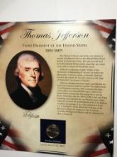 Gold Dollar Thomas Jefferson In Display With Stamps Gem