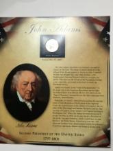 Gold Dollar John Adams In Display With Stamps Gem