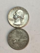 Silver Quarter Canada And U S 2 Coins