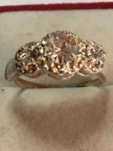 Antique Sterling Silver And Yellow Gold Synthetic Diamond Ring Very Old Size 8