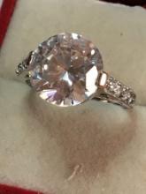 Vintage Sterling Silver Synthetic Diamond Ring With Huge V V S White 5 Ct Diamond Size 8.5