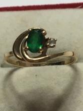 10 Kt Yellow Gold Antique Emerald And Diamond Ring 1 Ct Natural Gems 2 Grams Size 7 Nice Piece