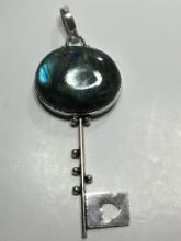 .925 2 3/4" Awesome Blue Fire Labradorite Key To My Heart Pendant