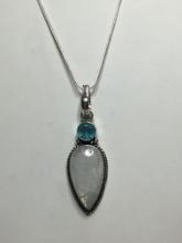 18" A A A .925 Gorgeous 2 1/8" Moonstone & Blue Topaz Pendent 