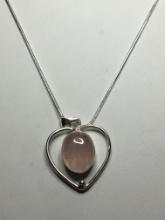 18" A A A Gorgeous Rose Quartz Heart Pendant On Free 18" Silver Chain