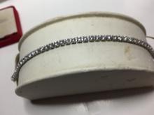 .925 7 1/2" Exquisite White Cz's Tennis Bracelet Safety Clasp
