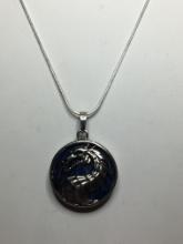 1 1/2" A A A Awesome Round Lapiz Lazuli Game Of Thrones Dragon Pendant On 18" ,925 Chain 