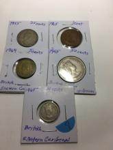 (5) Coins Of Eastern British Caribean