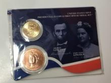 Lincoln Presidential Dollar With 1st Spouse Medal