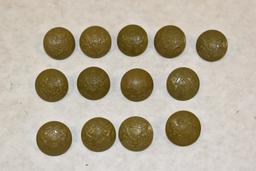 British. Thirteen Military Uniform Buttons