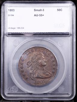 ***Auction Highlight*** 1803 Small 3 Draped Bust Half Dollar O-104 50c Graded au55+ By SEGS (fc)