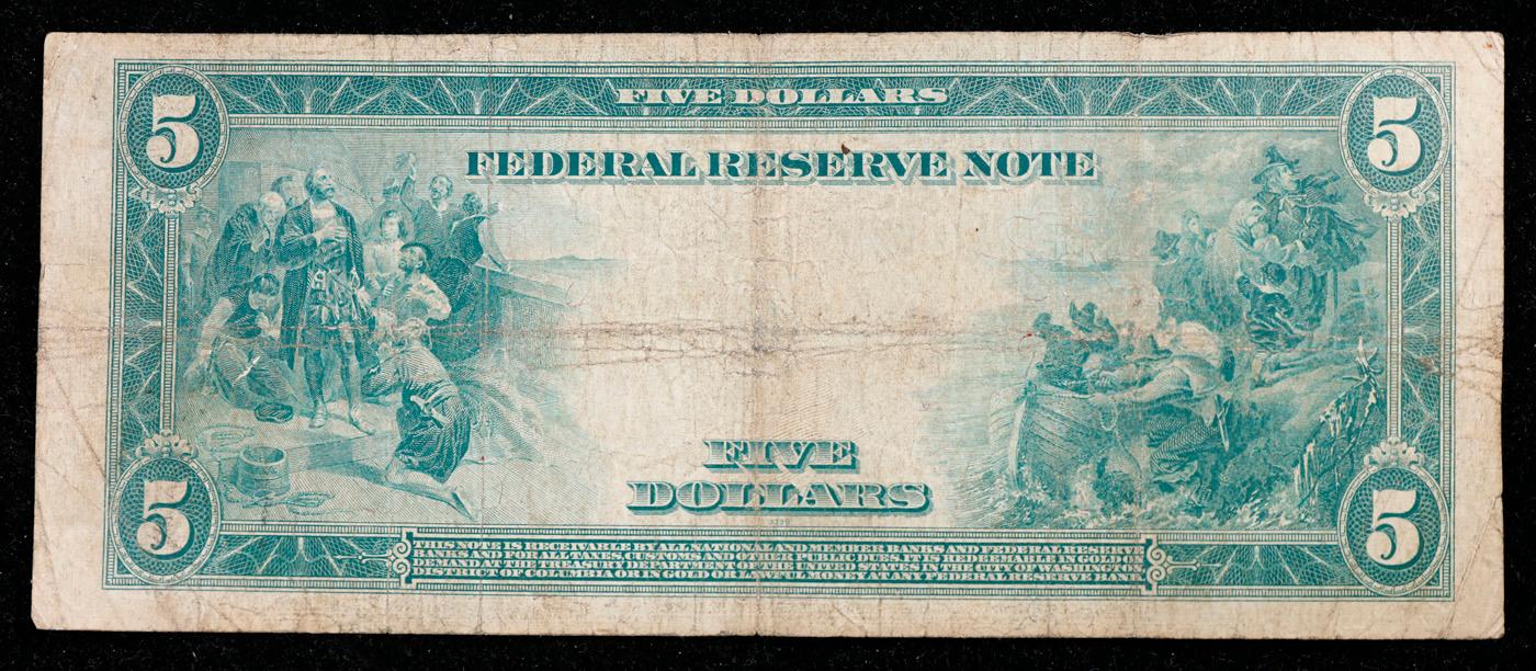 1914 $5 Large Size Blue Seal Federal Reserve Note Chicago, IL Grades vf+ FR-871