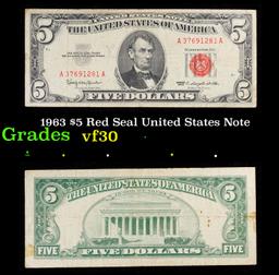 1963 $5 Red Seal United States Note Grades vf++