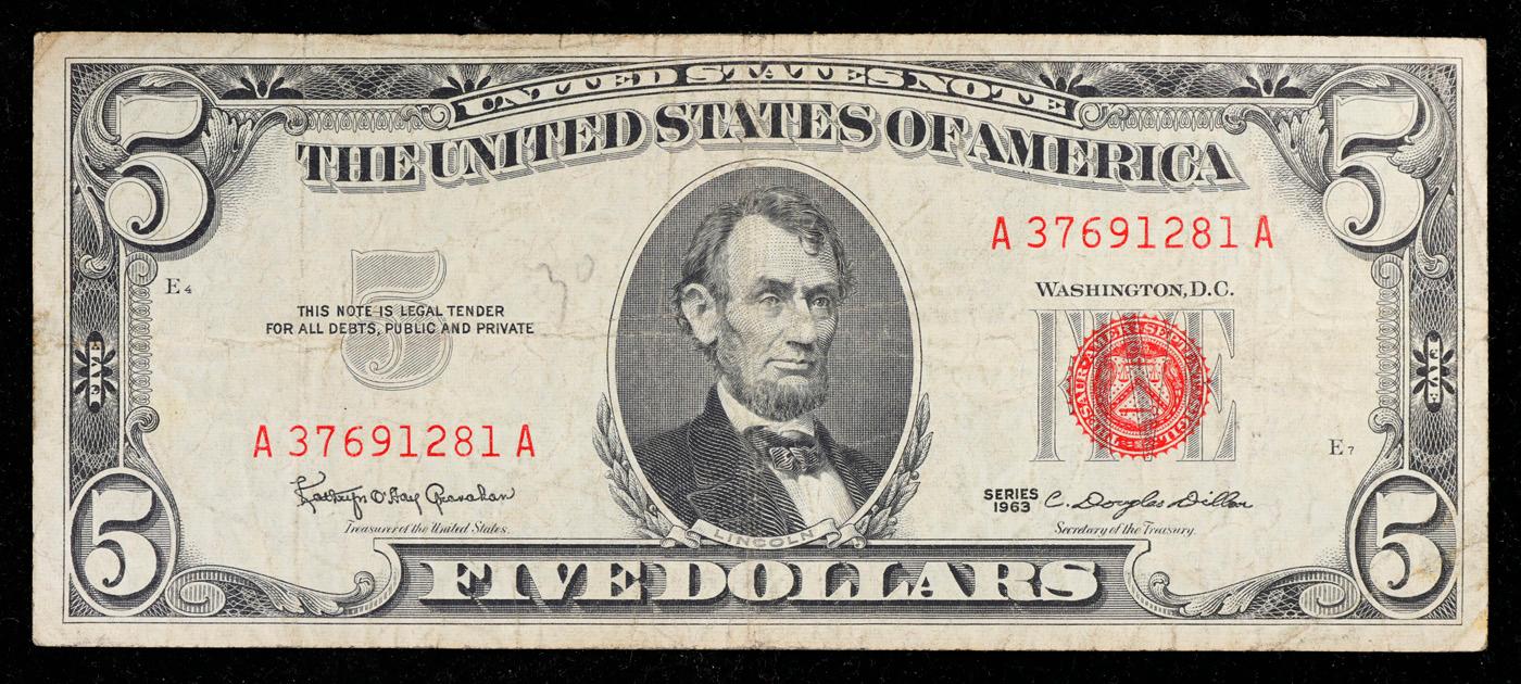 1963 $5 Red Seal United States Note Grades vf++