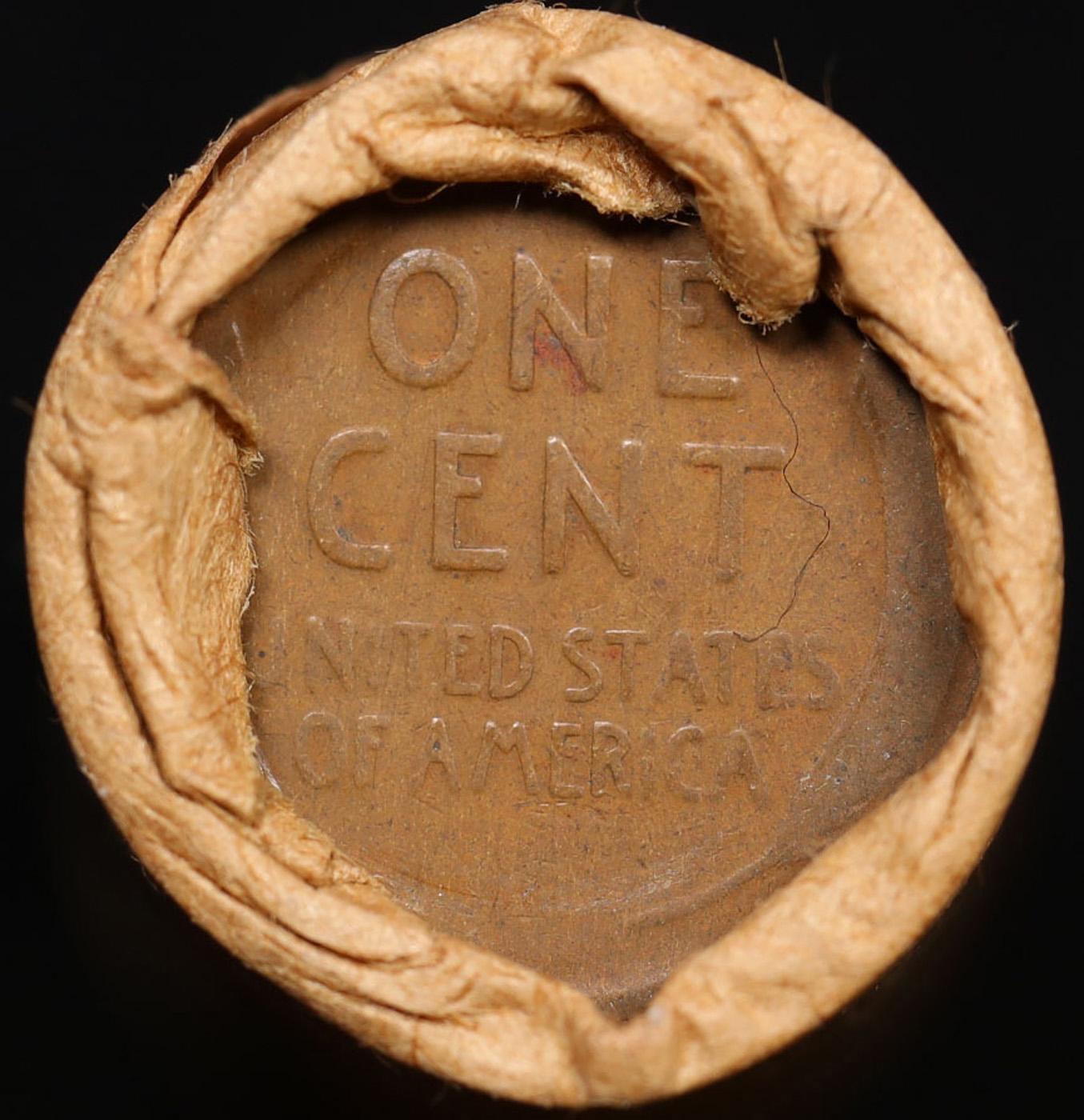 Mixed small cents 1c orig shotgun roll, 1918-d Lincoln Cent,wheat Cent other end, McDonalds Brandt W