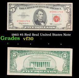 1963 $5 Red Seal United States Note Grades vf++