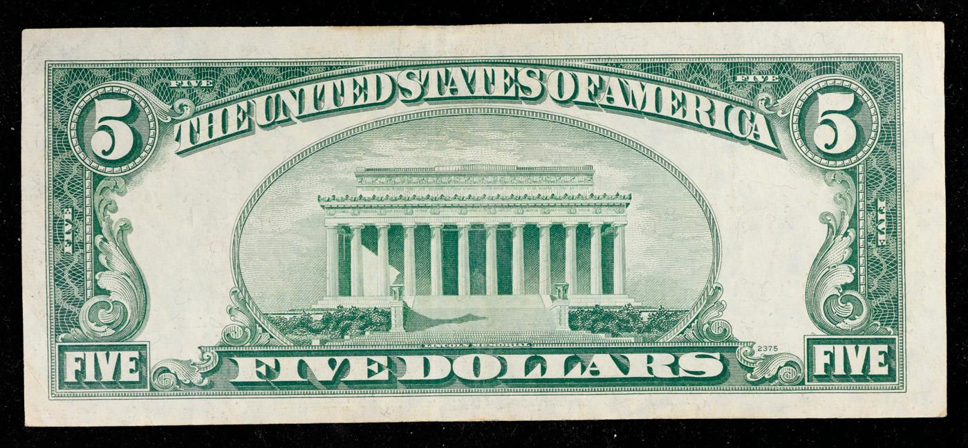 1953B $5 Red Seal United States Note Grades vf++