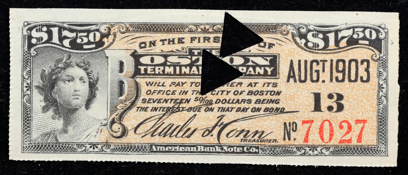 1903 Boston Terminal Company $17.50 Note Grades Choice AU/BU Slider