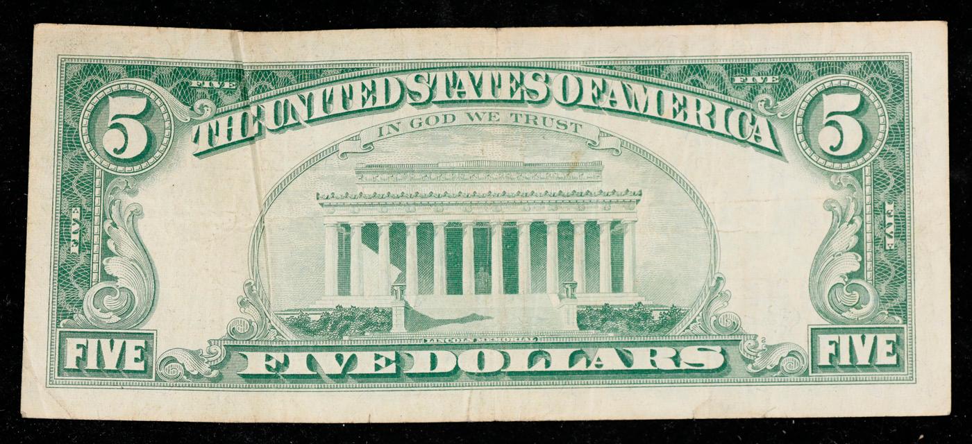 1963 $5 Red Seal United States Note Grades vf+