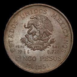 1951 Mexico 5 Pesos Silver KM# 467 Grades Brilliant Uncirculated