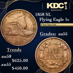 1858 SL Flying Eagle Cent 1c Grades Choice AU