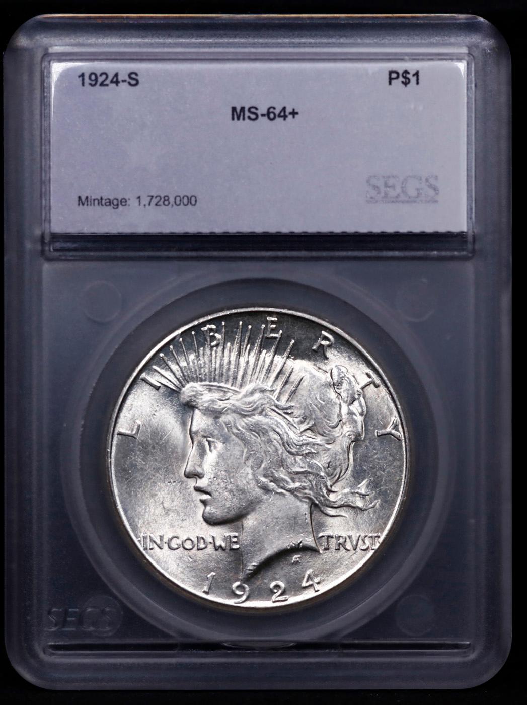 ***Auction Highlight*** 1924-s Peace Dollar $1 Graded ms64+ BY SEGS (fc)