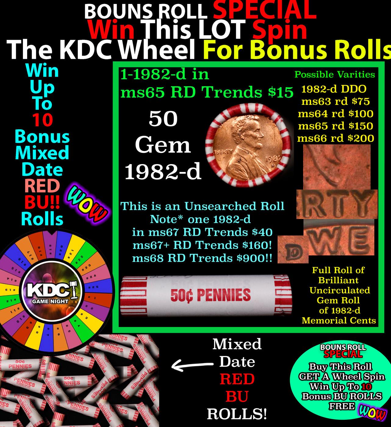 *BOGO* Buy This Great BU Red, 1982-d Shotgun Lincoln 1c Roll & Get 1 BU RED ROLL FREE. WOW!!! *BOGO*