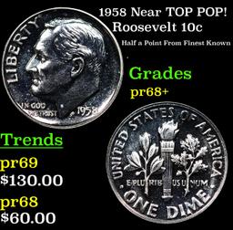 Proof 1958 Roosevelt Dime Near TOP POP! 10c Graded pr68+ BY SEGS