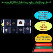 Fantastic Page of 8 US Coins Indian 1c's, Mercury 10c's, Roosevelt 10c's, &  Lincoln 1c's