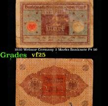 1920 Weimar Germany 2 Marks Banknote P# 59 Grades vf+