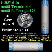 BU Shotgun Jefferson 5c roll, 1987-d 40 pcs Bank $2 Nickel Wrapper