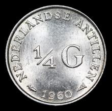 1960 Netherlands Antilles 1/4 Gulden KM# 4 Grades GEM Unc