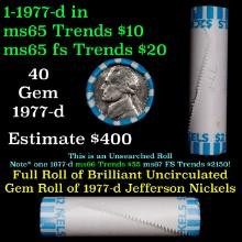 BU Shotgun Jefferson 5c roll, 1977-d 40 pcs Bank $2 Nickel Wrapper
