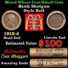 Small Cent Mixed Roll Orig Brandt McDonalds Wrapper, 1919-d Lincoln Wheat end, Indian other end, 50c