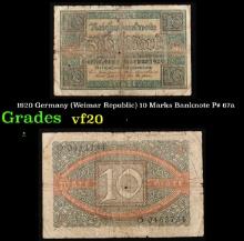 1920 Germany (Weimar Republic) 10 Marks Banknote P# 67a Grades vf, very fine