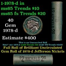 BU Shotgun Jefferson 5c roll, 1978-d 40 pcs Bank $2 Nickel Wrapper