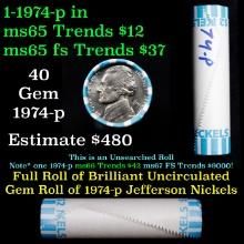 BU Shotgun Jefferson 5c roll, 1960-d 40 pcs Bank $2 Nickel Wrapper