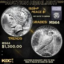 ***Auction Highlight*** 1928-p Peace Dollar 1 Graded ms64 By SEGS (fc)
